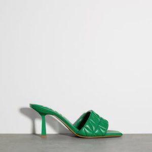 Zara Green Quilted Leather Heeled Mules